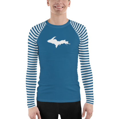 Michigan Upper Peninsula Rash Guard (w/ Stripes & UP Outline) | Men's - Blueberry