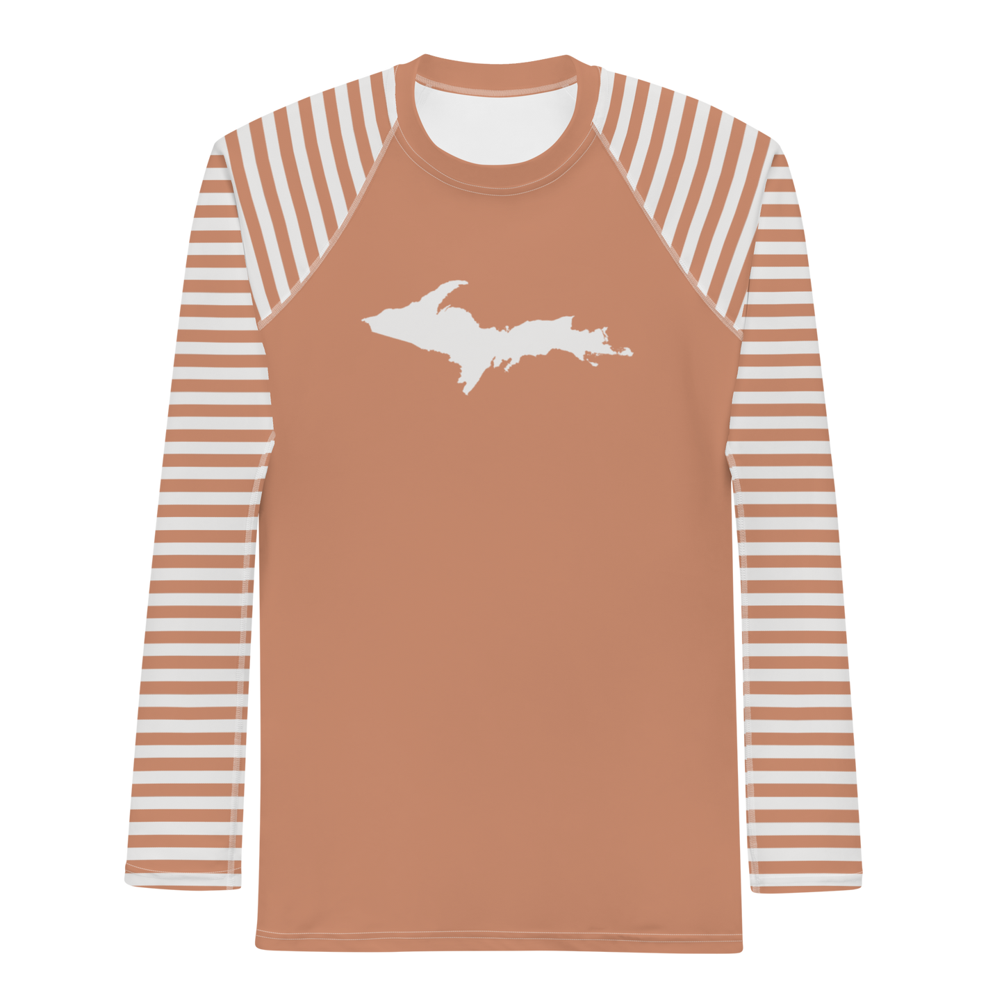 Michigan Upper Peninsula Rash Guard (Striped w/ UP Outline) | Men's - Copper Color