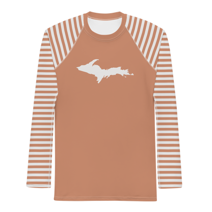 Michigan Upper Peninsula Rash Guard (Striped w/ UP Outline) | Men's - Copper Color