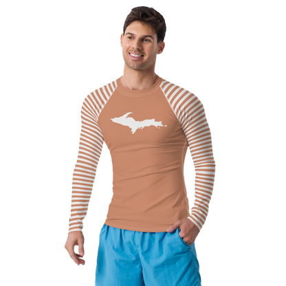 Michigan Upper Peninsula Rash Guard (Striped w/ UP Outline) | Men's - Copper Color