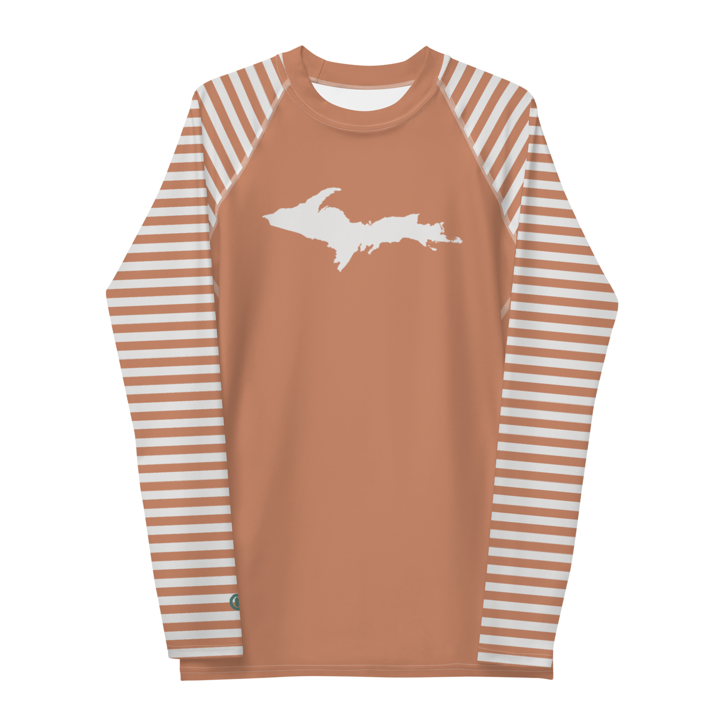 Michigan Upper Peninsula Rash Guard (Striped w/ UP Outline) | Men's - Copper Color