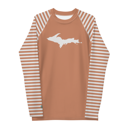 Michigan Upper Peninsula Rash Guard (Striped w/ UP Outline) | Men's - Copper Color