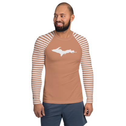 Michigan Upper Peninsula Rash Guard (Striped w/ UP Outline) | Men's - Copper Color