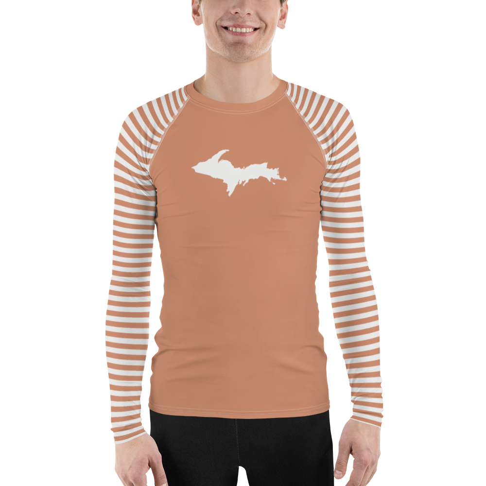 Michigan Upper Peninsula Rash Guard (Striped w/ UP Outline) | Men's - Copper Color