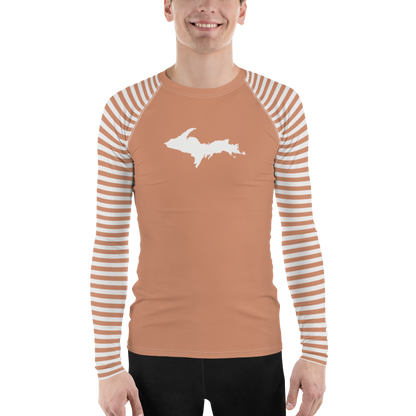 Michigan Upper Peninsula Rash Guard (Striped w/ UP Outline) | Men's - Copper Color