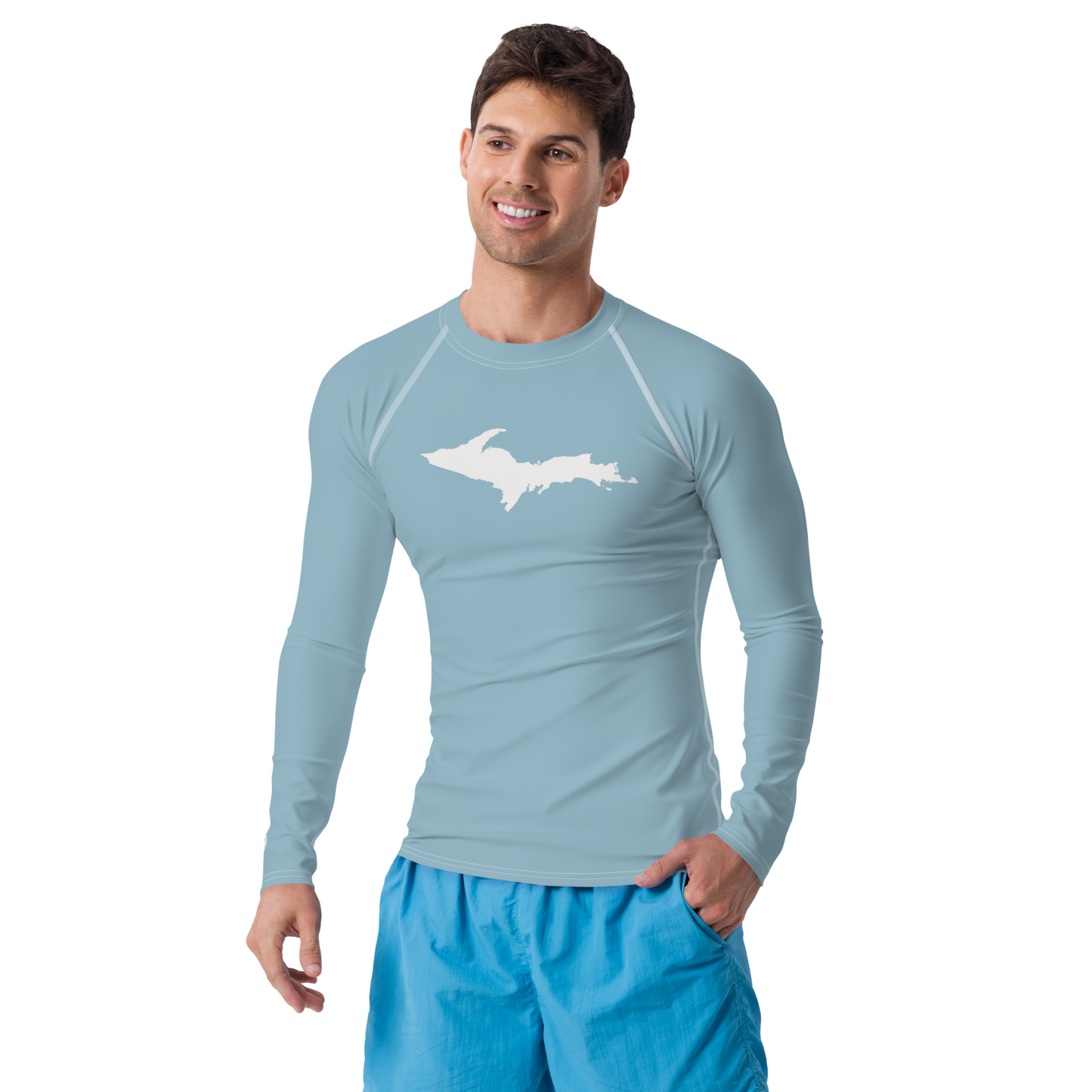 Michigan Upper Peninsula Rash Guard (w/ UP Outline) | Men's - Opal Blue