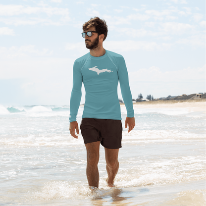 Michigan Upper Peninsula Rash Guard (w/ UP Outline) | Men's - Lake Huron Blue