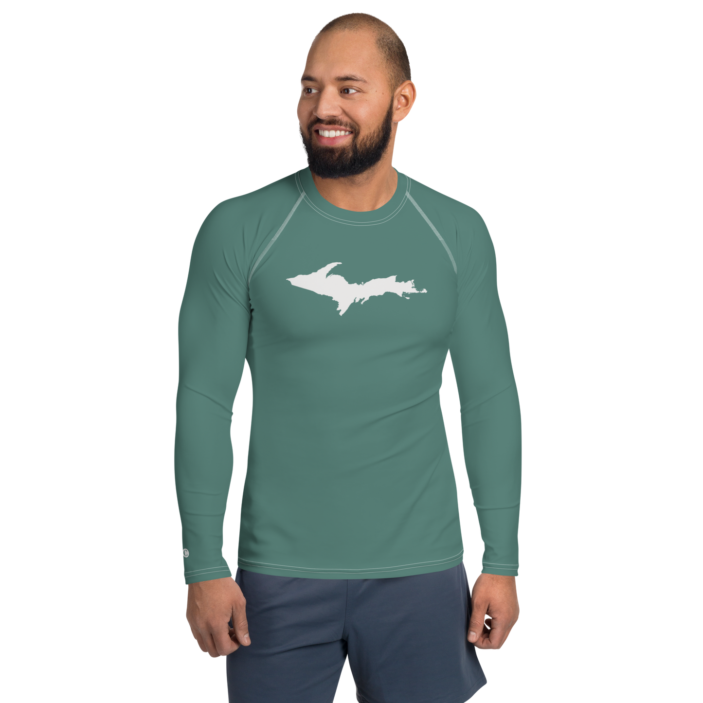 Michigan Upper Peninsula Rash Guard (w/ UP Outline) | Men's - Copper Green