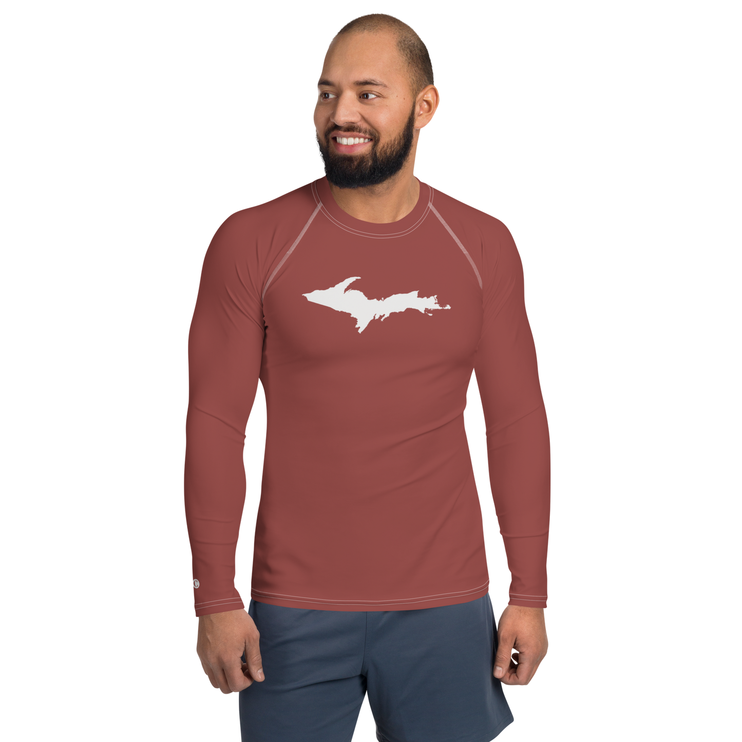 Michigan Upper Peninsula Rash Guard (w/ UP Outline) | Men's - Ore Dock Red