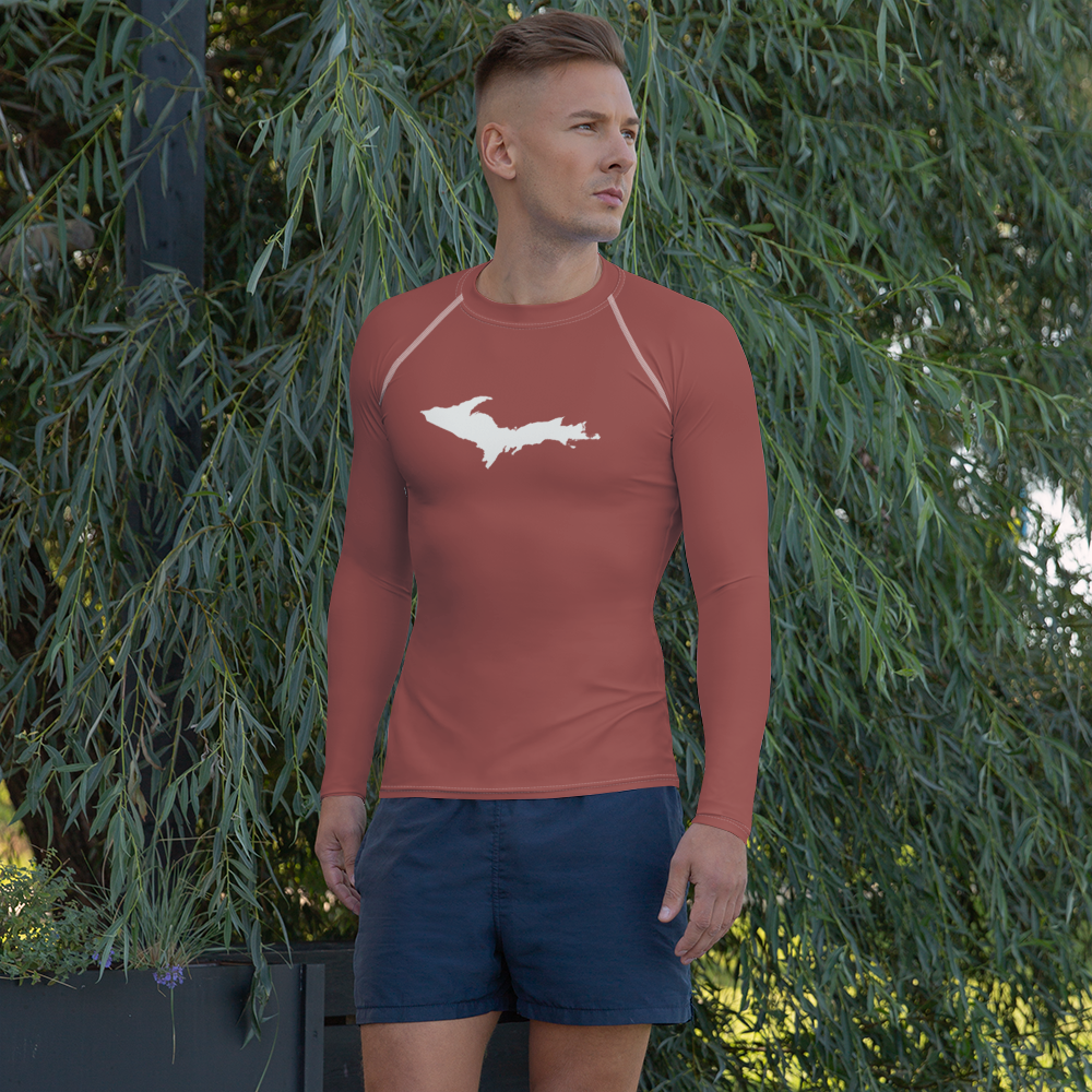 Michigan Upper Peninsula Rash Guard (w/ UP Outline) | Men's - Ore Dock Red