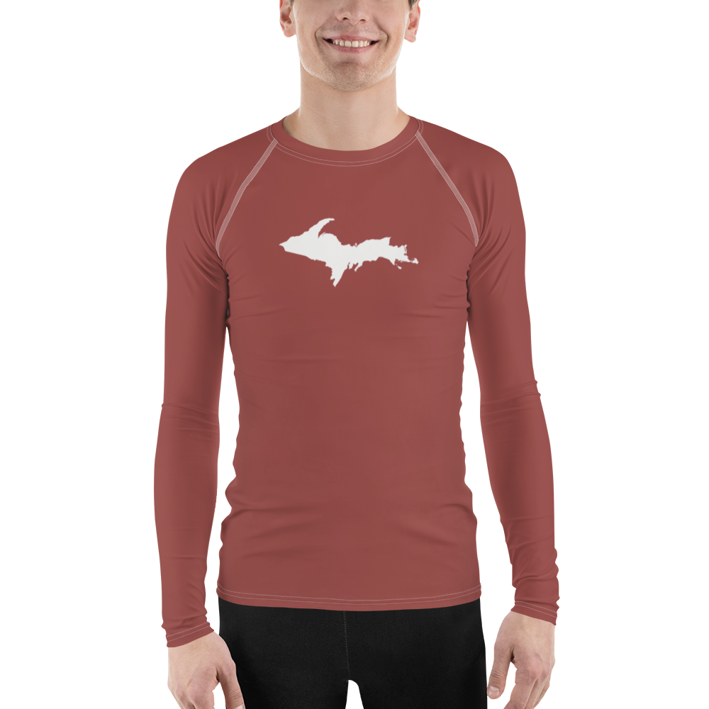 Michigan Upper Peninsula Rash Guard (w/ UP Outline) | Men's - Ore Dock Red