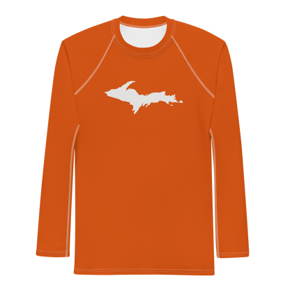 Michigan Upper Peninsula Rash Guard (w/ UP Outline) | Men's - Maple Leaf Orange