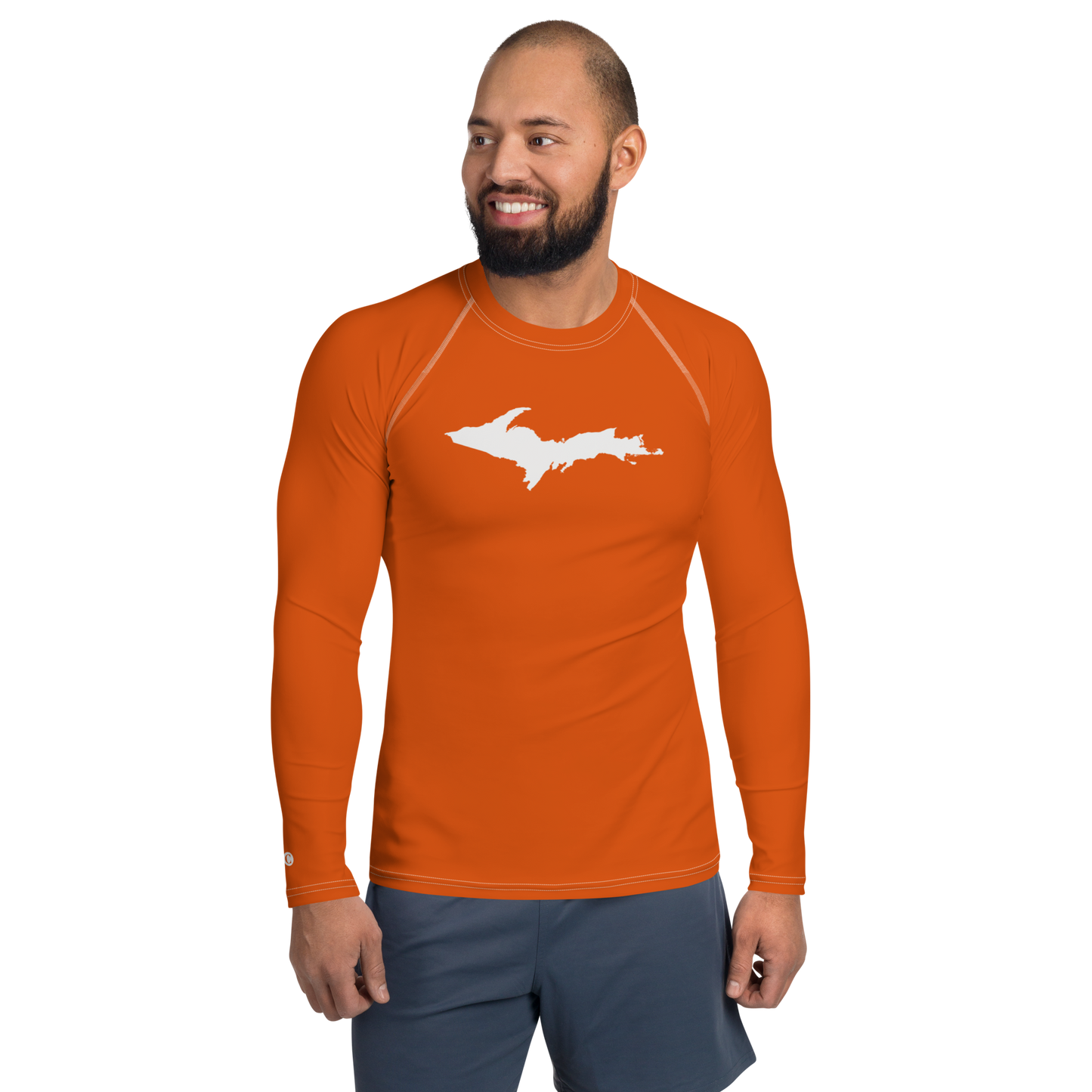 Michigan Upper Peninsula Rash Guard (w/ UP Outline) | Men's - Maple Leaf Orange