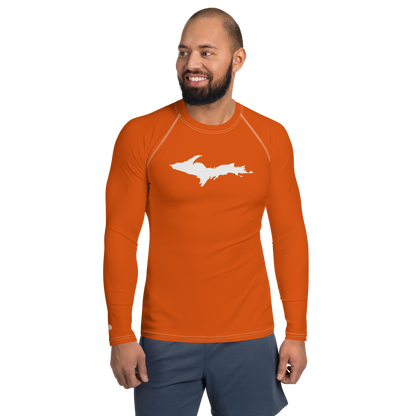 Michigan Upper Peninsula Rash Guard (w/ UP Outline) | Men's - Maple Leaf Orange