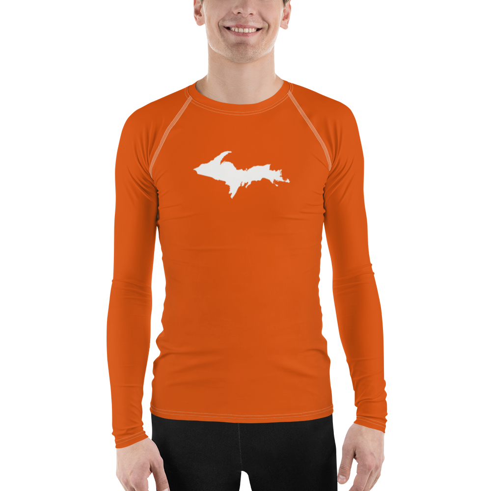 Michigan Upper Peninsula Rash Guard (w/ UP Outline) | Men's - Maple Leaf Orange