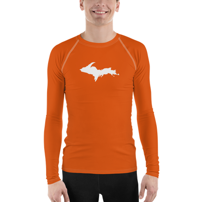 Michigan Upper Peninsula Rash Guard (w/ UP Outline) | Men's - Maple Leaf Orange