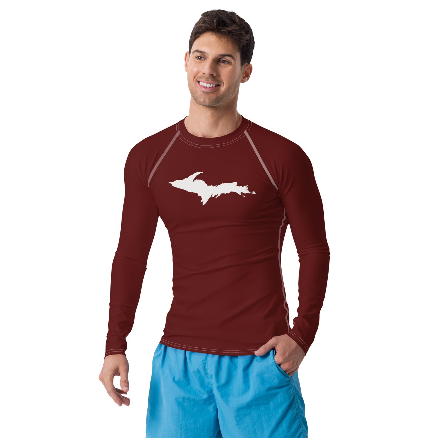 Michigan Upper Peninsula Rash Guard (w/ UP Outline) | Men's - Cherrywood Color