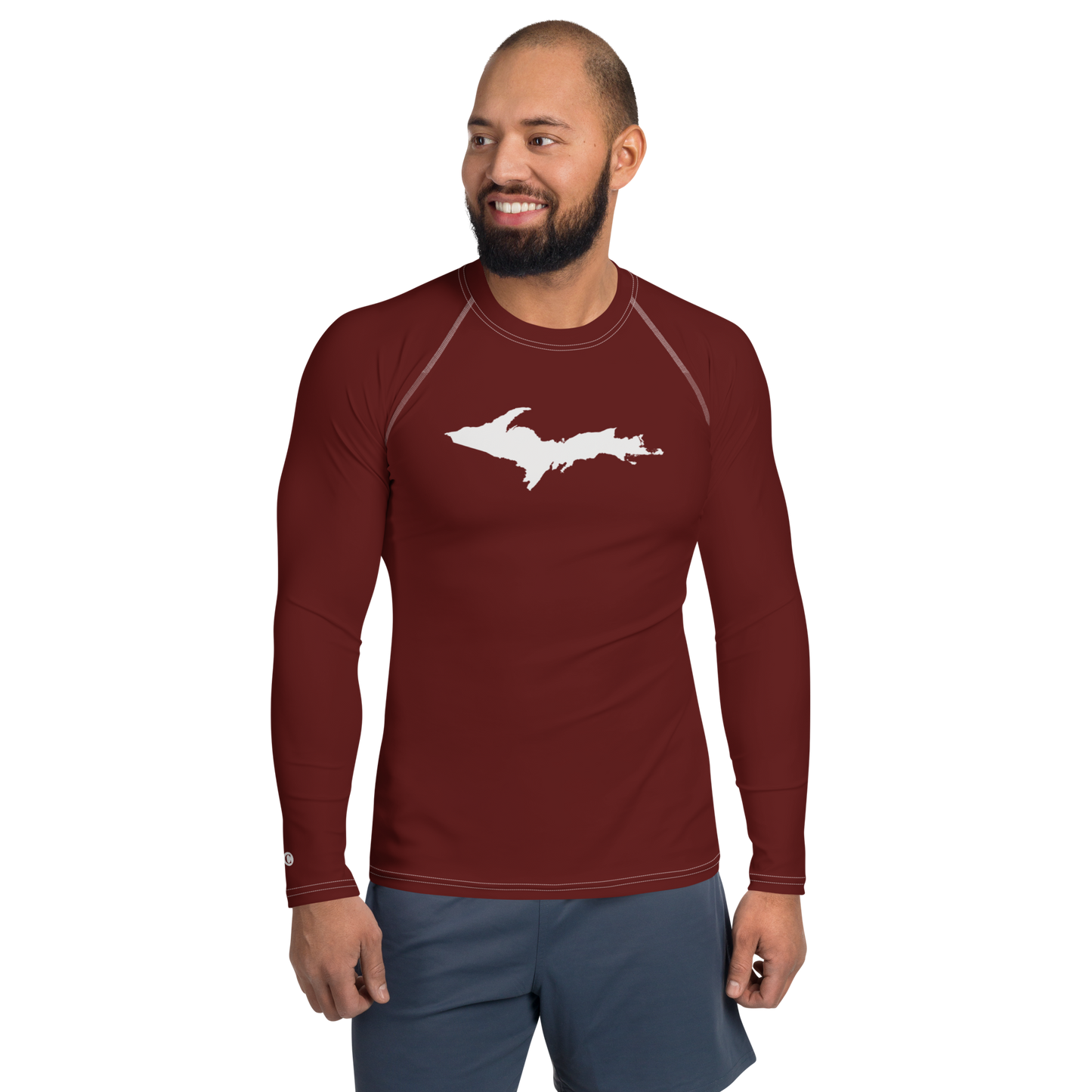 Michigan Upper Peninsula Rash Guard (w/ UP Outline) | Men's - Cherrywood Color