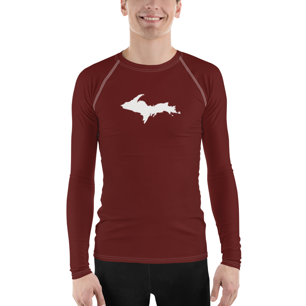 Michigan Upper Peninsula Rash Guard (w/ UP Outline) | Men's - Cherrywood Color