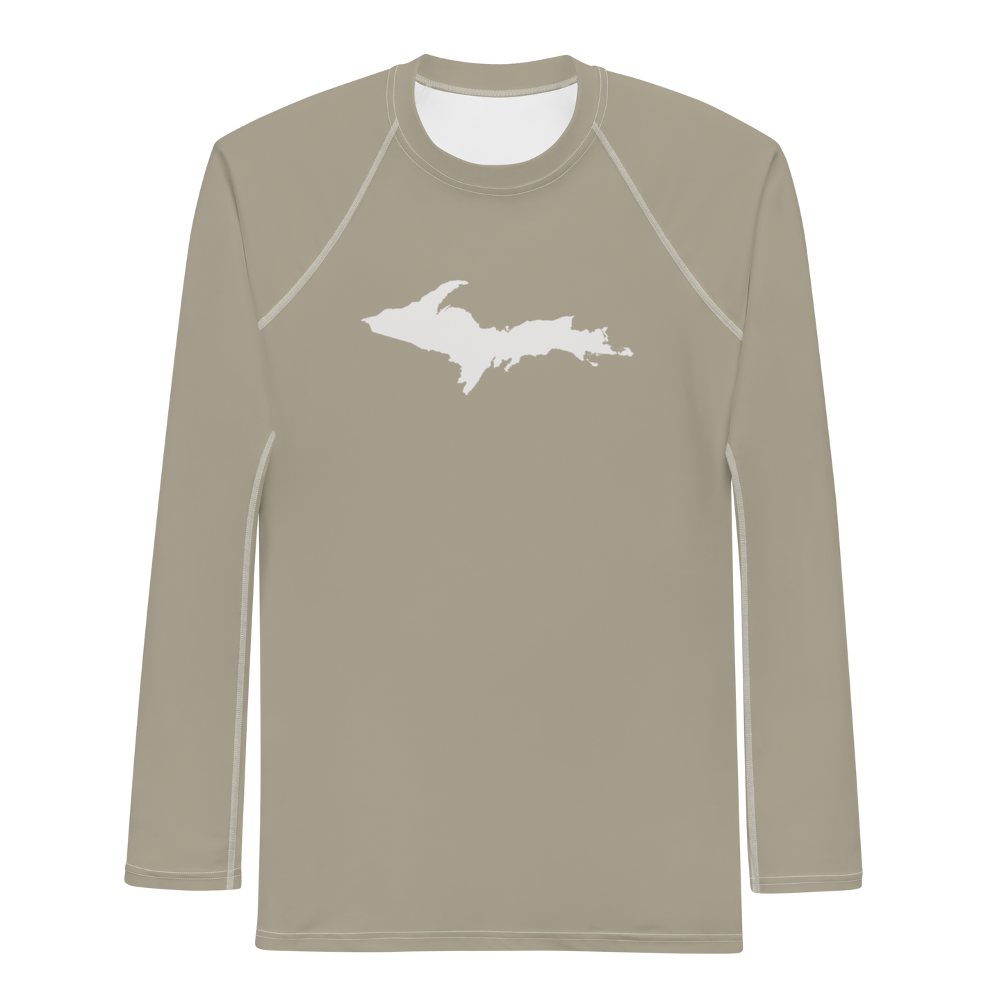 Michigan Upper Peninsula Rash Guard (w/ UP Outline) | Men's - Petoskey Stone Beige