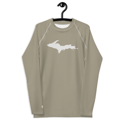 Michigan Upper Peninsula Rash Guard (w/ UP Outline) | Men's - Petoskey Stone Beige