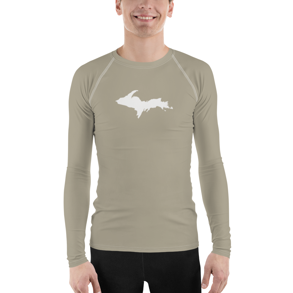 Michigan Upper Peninsula Rash Guard (w/ UP Outline) | Men's - Petoskey Stone Beige