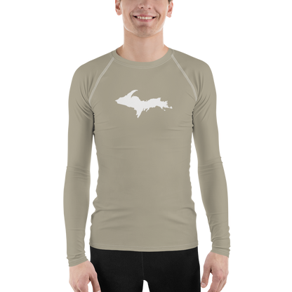 Michigan Upper Peninsula Rash Guard (w/ UP Outline) | Men's - Petoskey Stone Beige