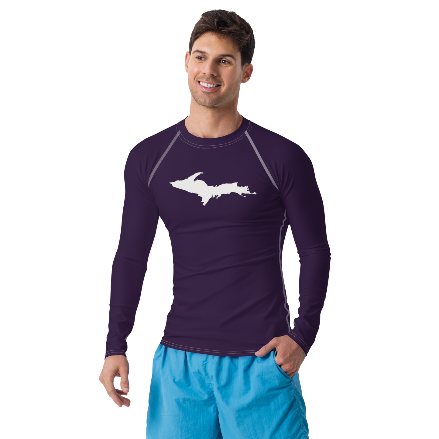 Michigan Upper Peninsula Rash Guard (w/ UP Outline) | Men's - Blackcurrant