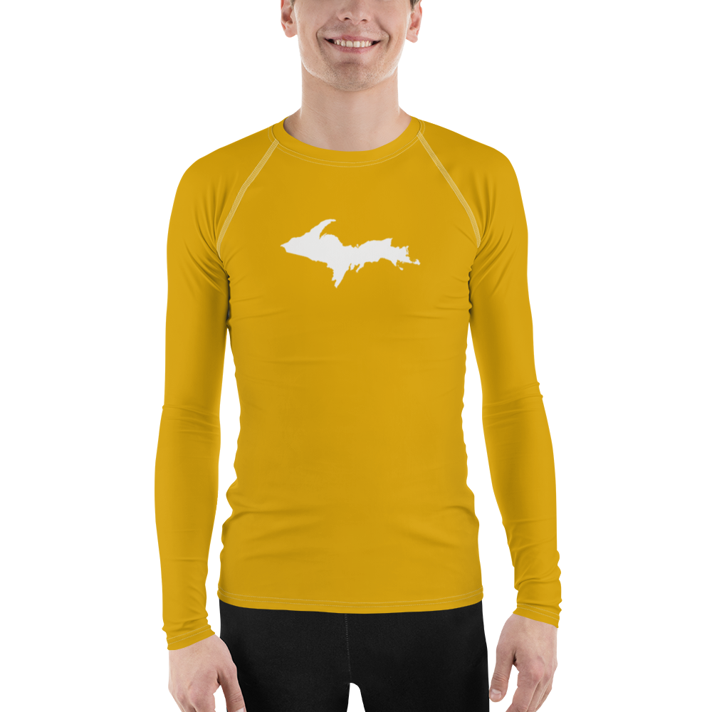 Michigan Upper Peninsula Rash Guard (w/ UP Outline) | Men's - Gold