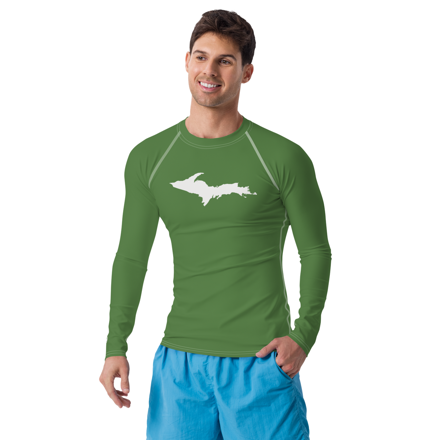 Michigan Upper Peninsula Rash Guard (w/ UP Outline) | Men's - Pine Green