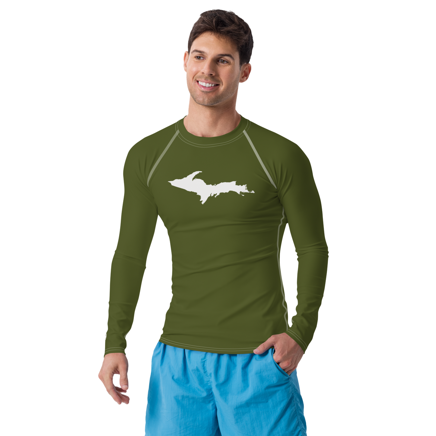 Michigan Upper Peninsula Rash Guard (w/ UP Outline) | Men's - Army Green