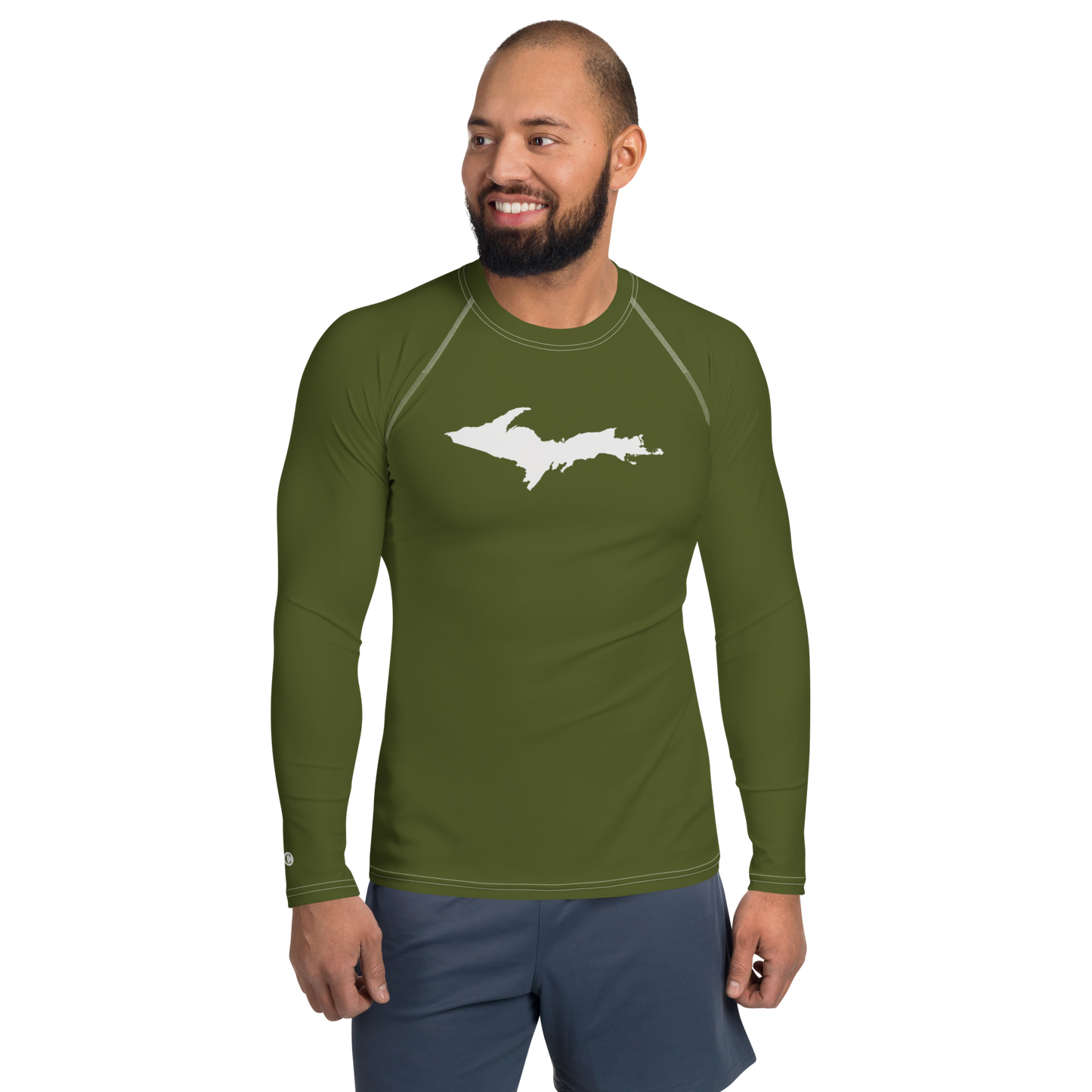 Michigan Upper Peninsula Rash Guard (w/ UP Outline) | Men's - Army Green