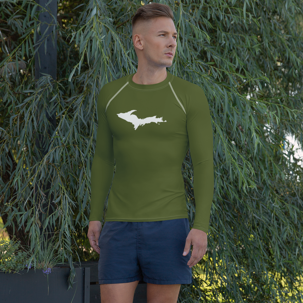 Michigan Upper Peninsula Rash Guard (w/ UP Outline) | Men's - Army Green