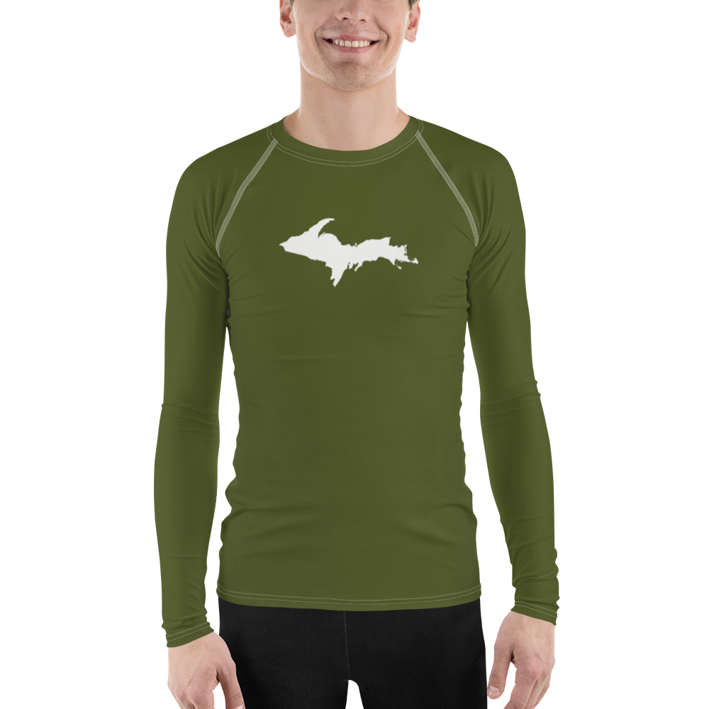 Michigan Upper Peninsula Rash Guard (w/ UP Outline) | Men's - Army Green