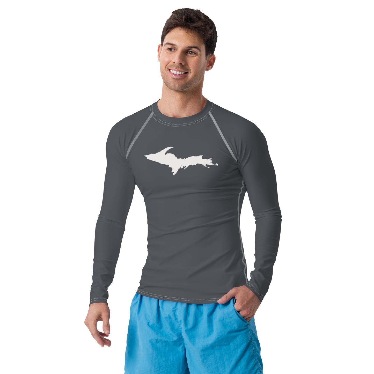 Michigan Upper Peninsula Rash Guard (w/ UP Outline) | Men's - Iron Ore Grey