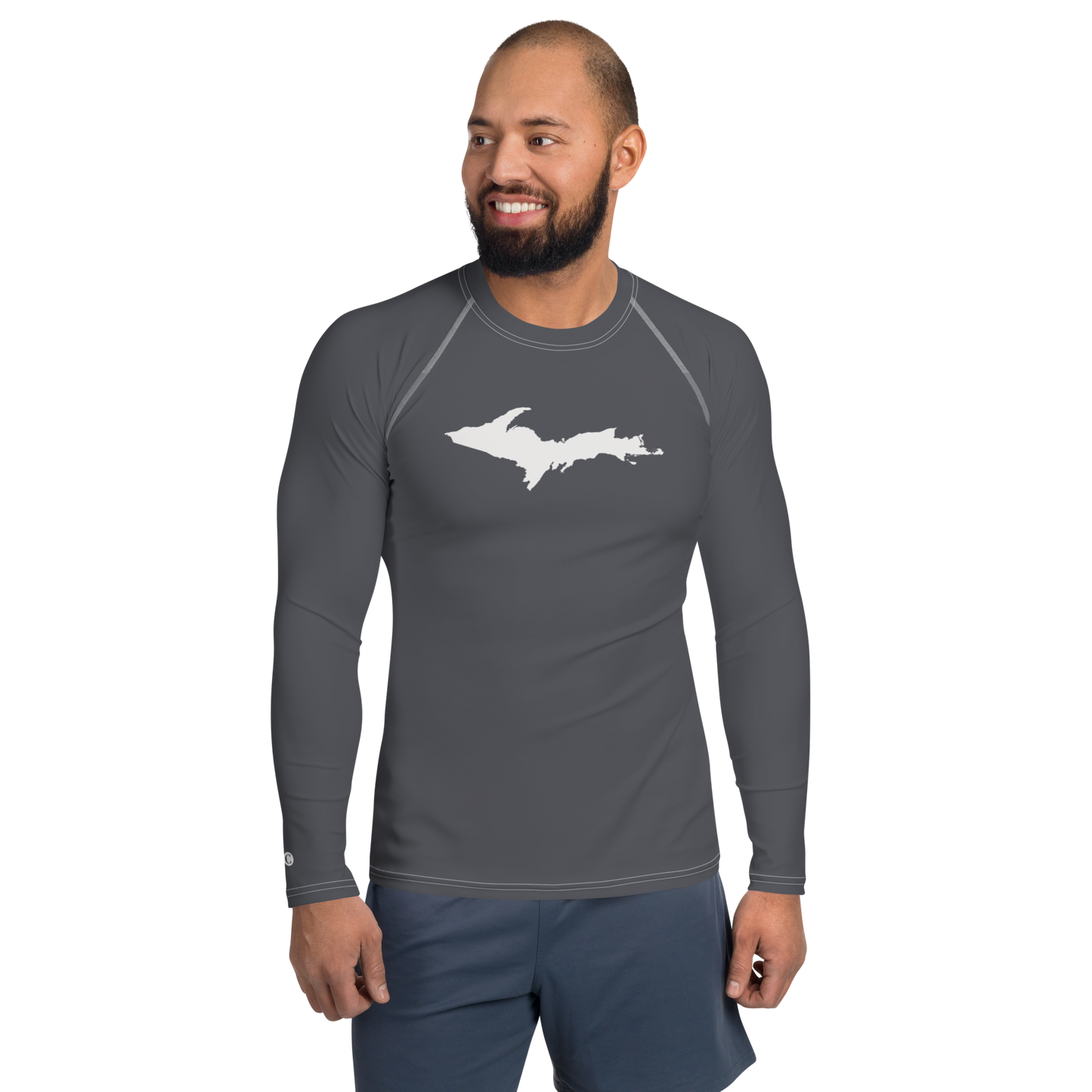 Michigan Upper Peninsula Rash Guard (w/ UP Outline) | Men's - Iron Ore Grey