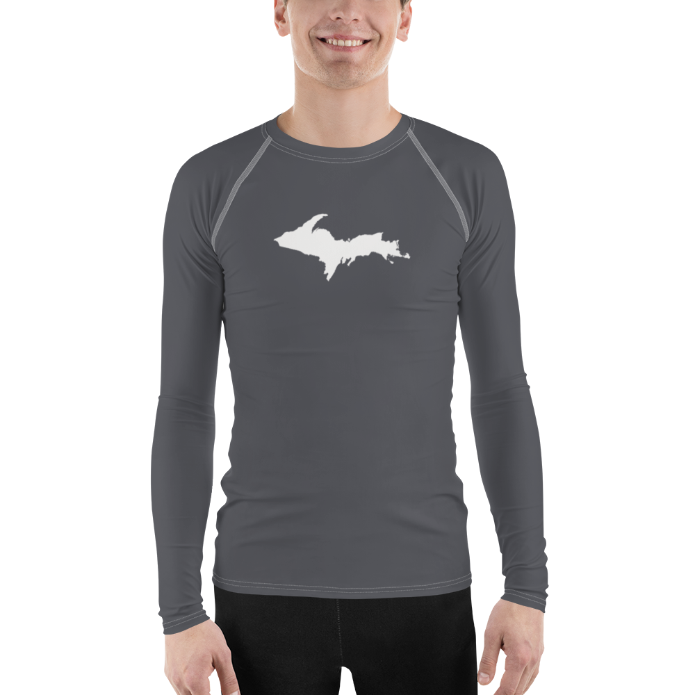 Michigan Upper Peninsula Rash Guard (w/ UP Outline) | Men's - Iron Ore Grey