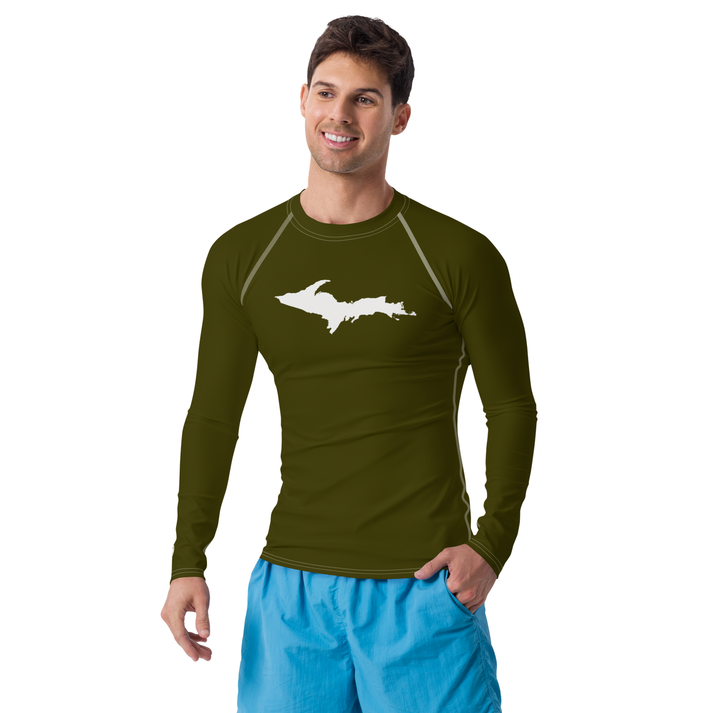 Michigan Upper Peninsula Rash Guard (w/ UP Outline) | Men's - Military Green