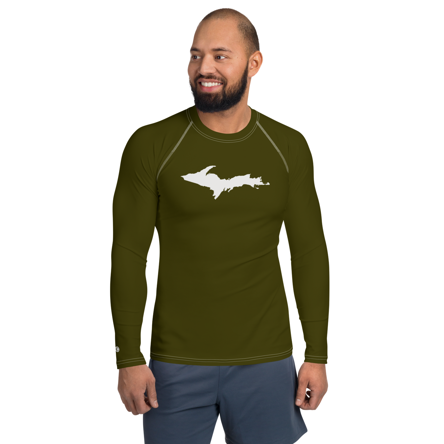 Michigan Upper Peninsula Rash Guard (w/ UP Outline) | Men's - Military Green