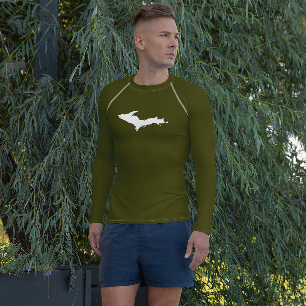 Michigan Upper Peninsula Rash Guard (w/ UP Outline) | Men's - Military Green