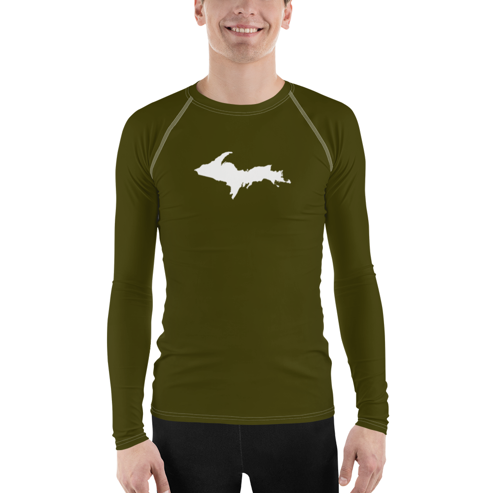 Michigan Upper Peninsula Rash Guard (w/ UP Outline) | Men's - Military Green