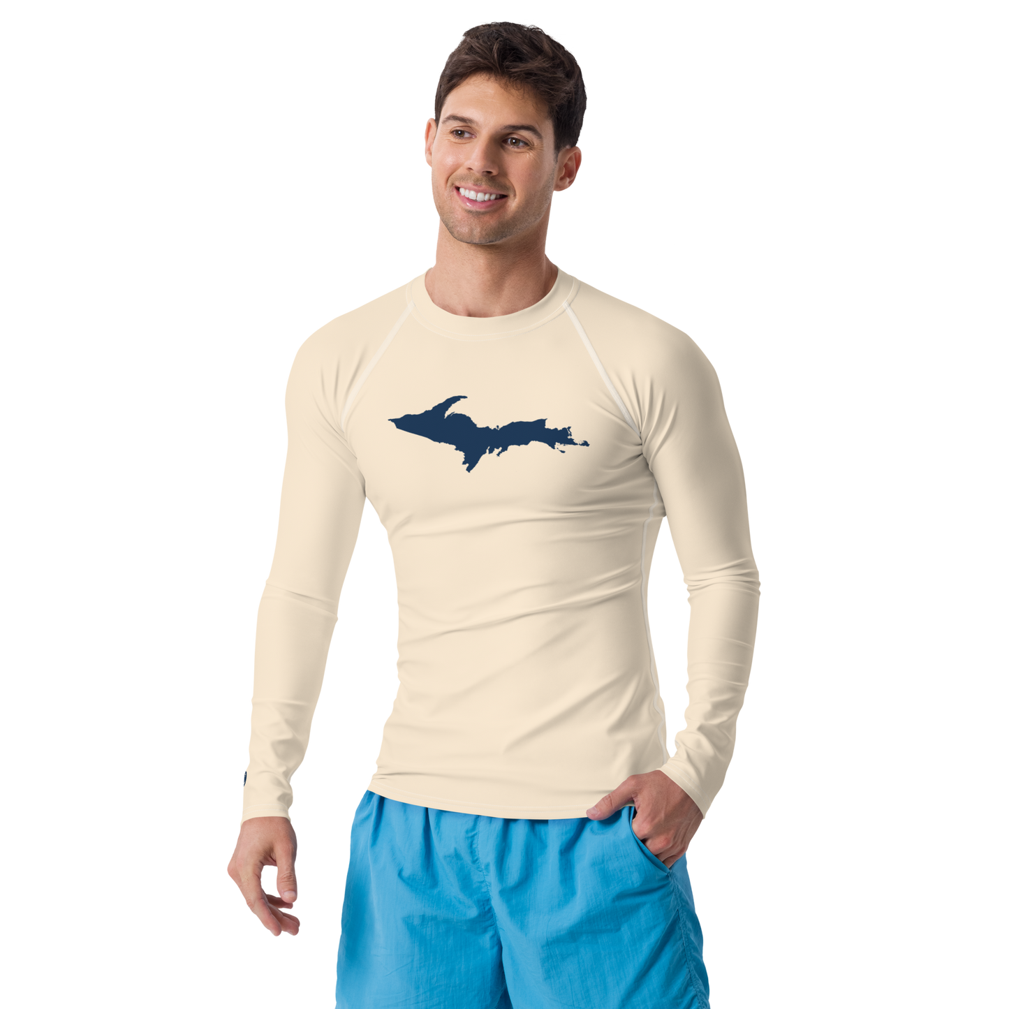 Michigan Upper Peninsula Rash Guard (w/ UP Outline) | Men's - Champagne White