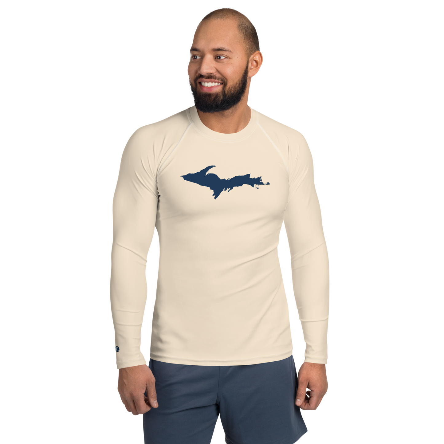 Michigan Upper Peninsula Rash Guard (w/ UP Outline) | Men's - Champagne White