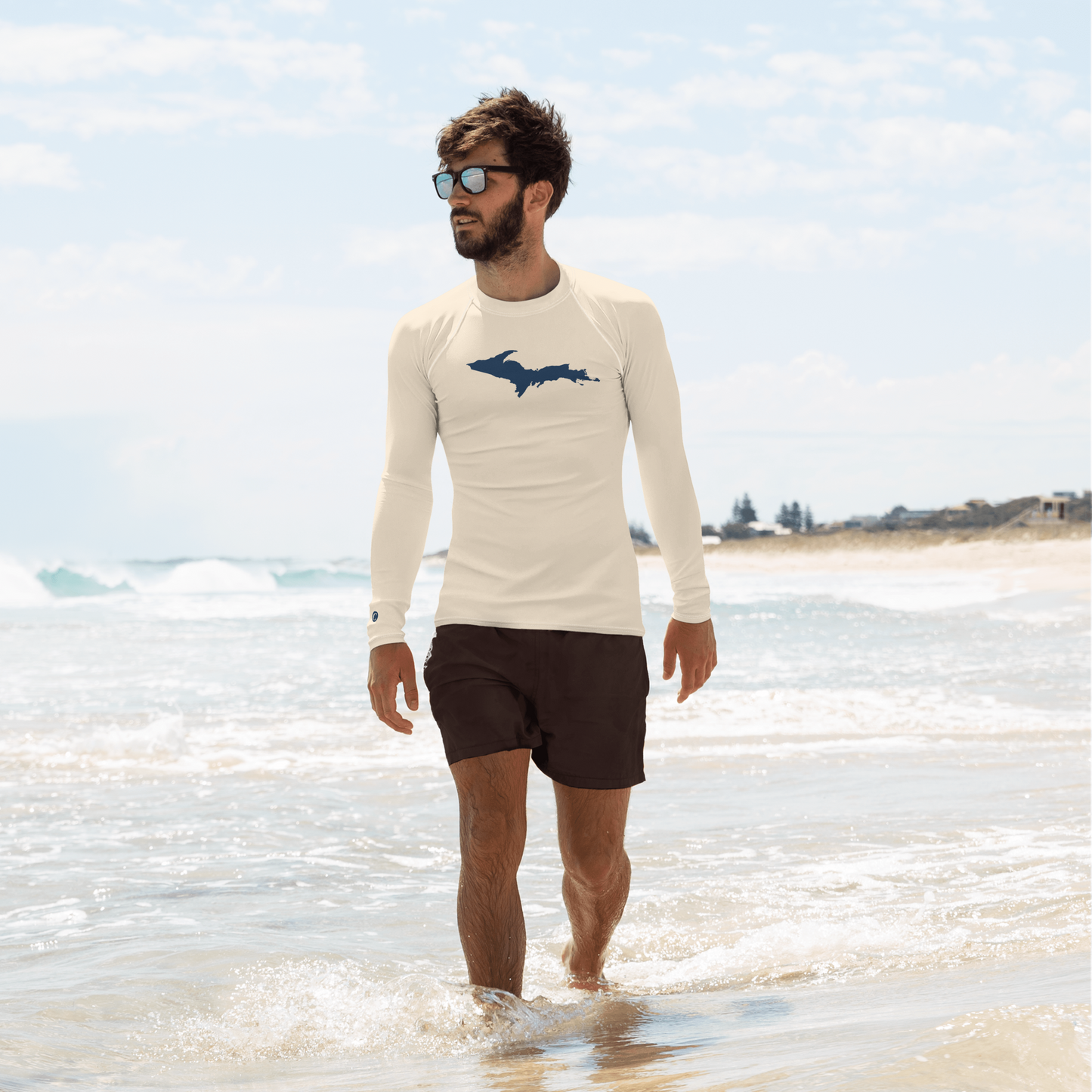 Michigan Upper Peninsula Rash Guard (w/ UP Outline) | Men's - Champagne White