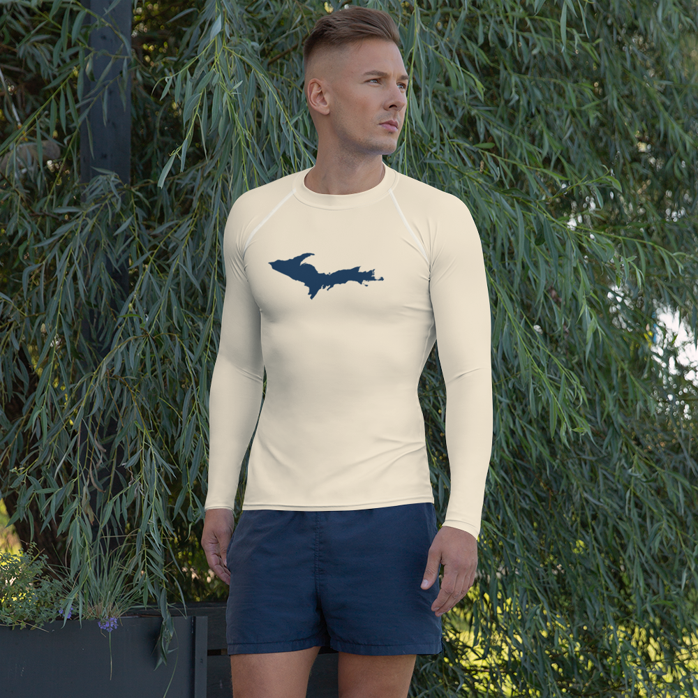 Michigan Upper Peninsula Rash Guard (w/ UP Outline) | Men's - Champagne White