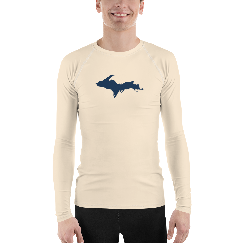 Michigan Upper Peninsula Rash Guard (w/ UP Outline) | Men's - Champagne White