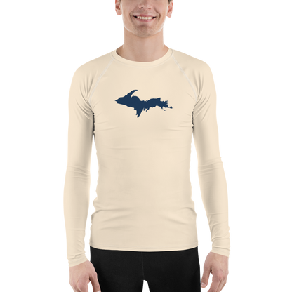 Michigan Upper Peninsula Rash Guard (w/ UP Outline) | Men's - Champagne White