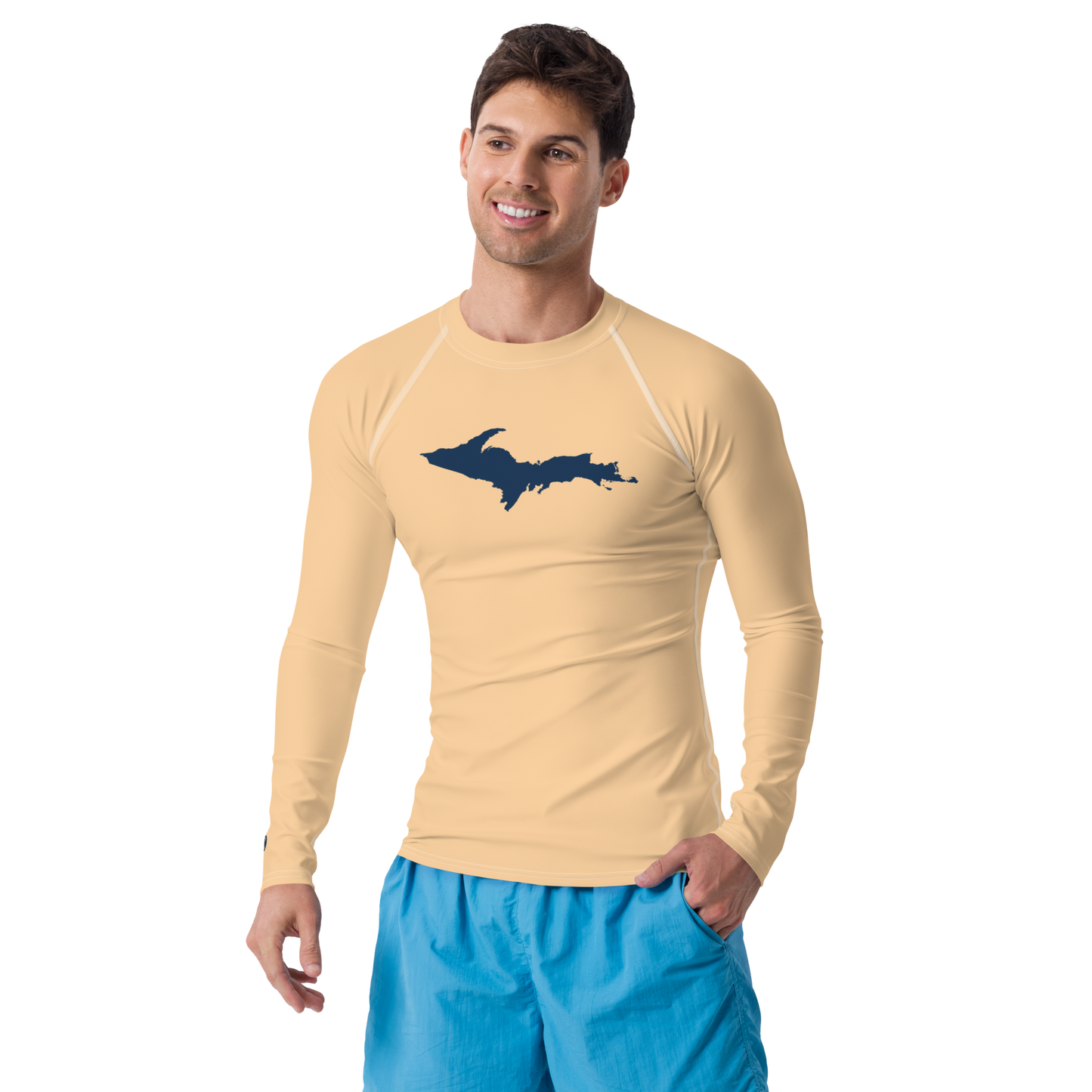 Michigan Upper Peninsula Rash Guard (w/ UP Outline) | Men's - Pale Apricot