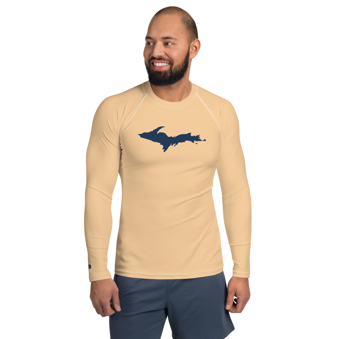 Michigan Upper Peninsula Rash Guard (w/ UP Outline) | Men's - Pale Apricot