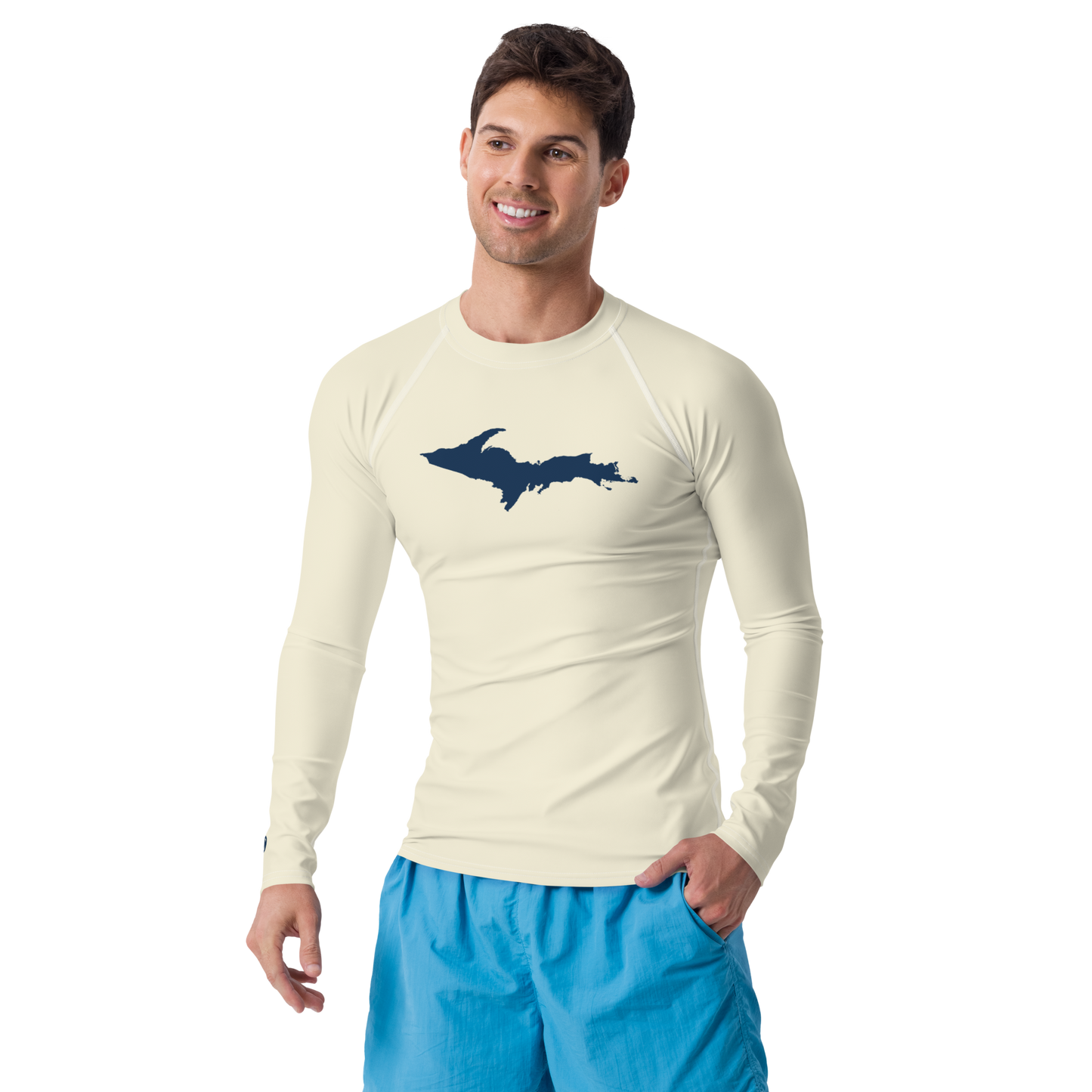 Michigan Upper Peninsula Rash Guard (w/ UP Outline) | Men's - Ivory